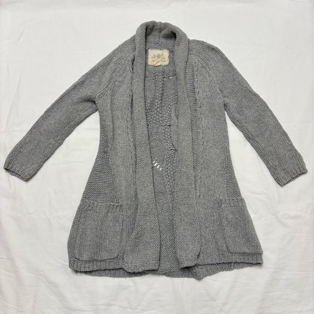 Anthropologie Angel of the North Cardigan Womens XS Gray 100% Cotton Chunky Knit